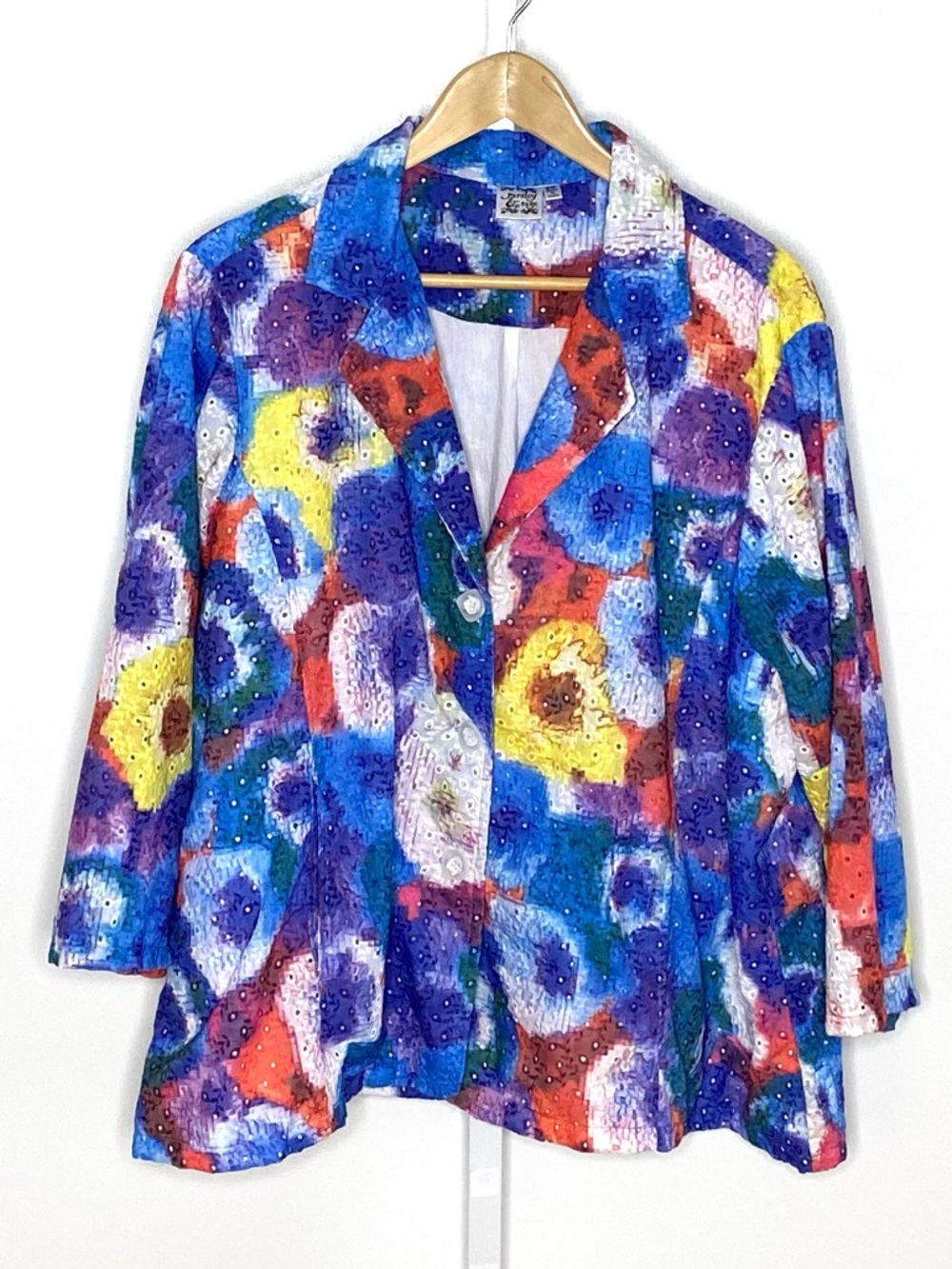 Parsley & Sage | Multicolor Floral Print Eyelet Button-Down Blazer Jacket Sz 2X